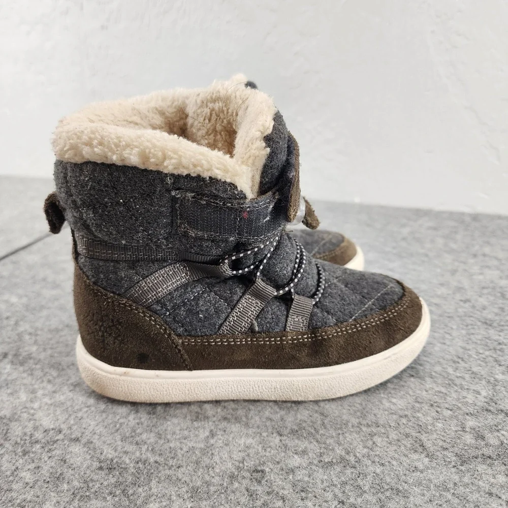 UOVO Kids 28/ US 11 Gray Brown Faux Fur Lined Quilted Winter Snow Boots